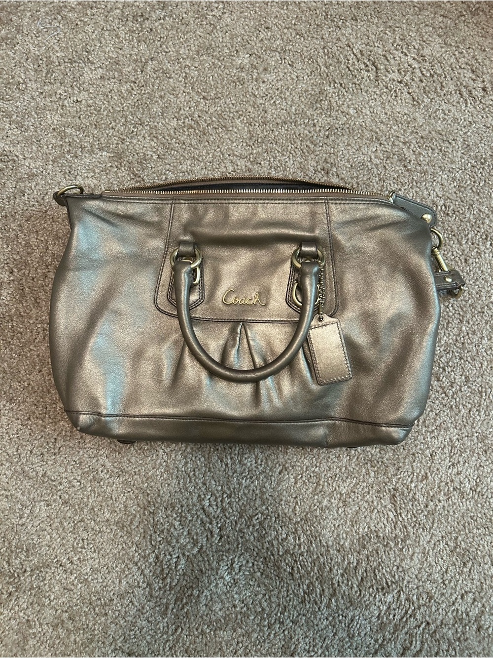 Coach Metallic Pewter Leather Satchel - Pewter